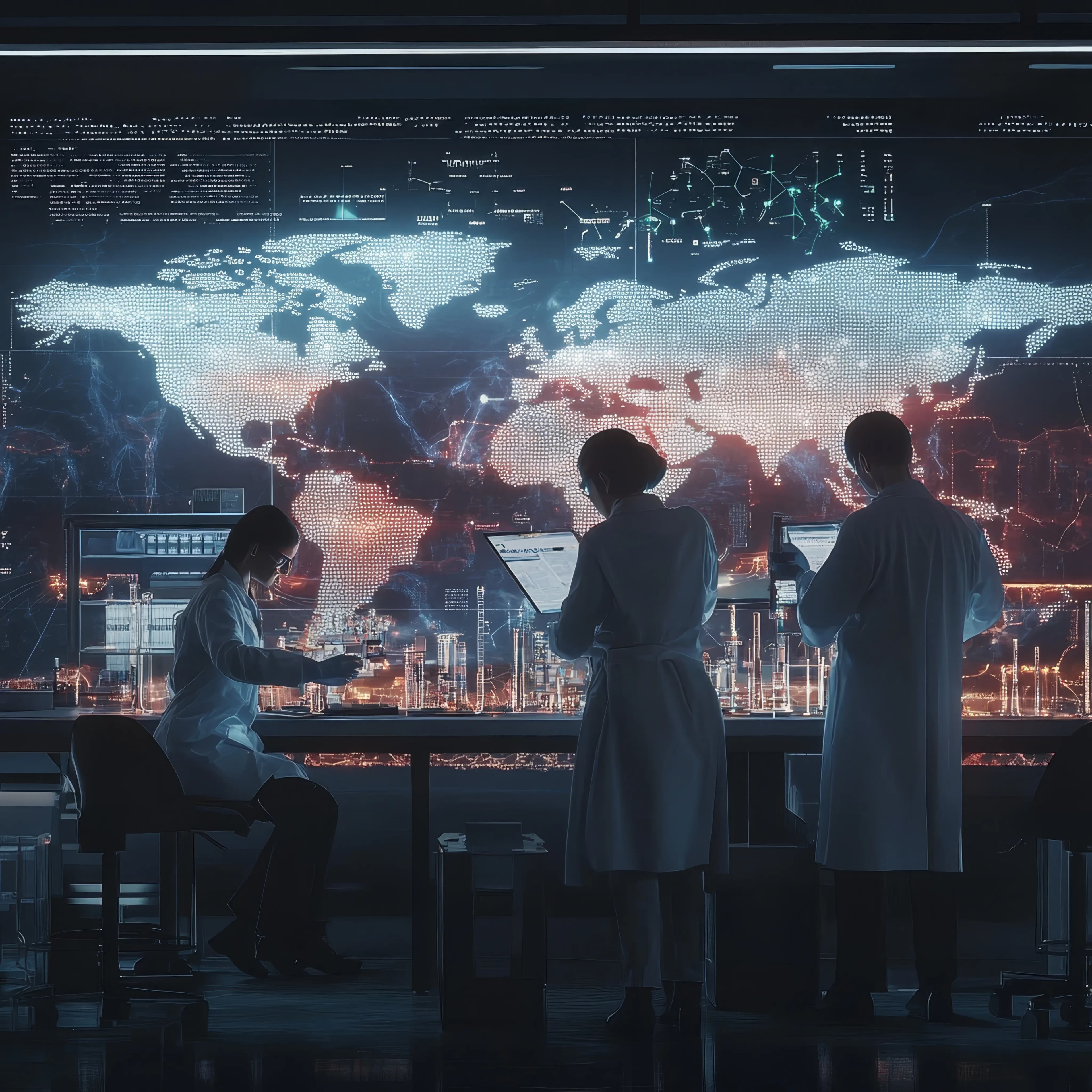silhouette-team-doctors-white-coats-standing-front-world-map